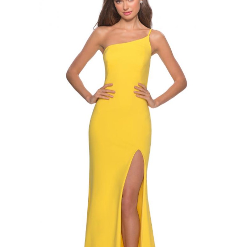 La Femme Yellow 28176 One Shoulder Jersey Gown Dress Size 6 Prom Fast Ship!